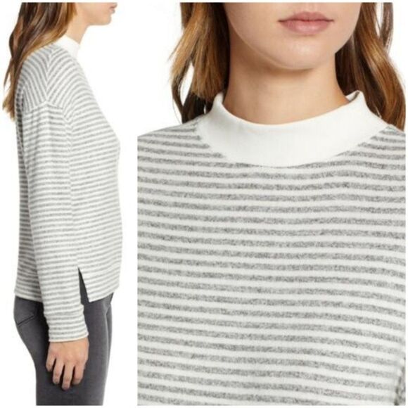 Norstrom BP Stripe Knit Mock Neck Top size Small - Picture 2 of 11